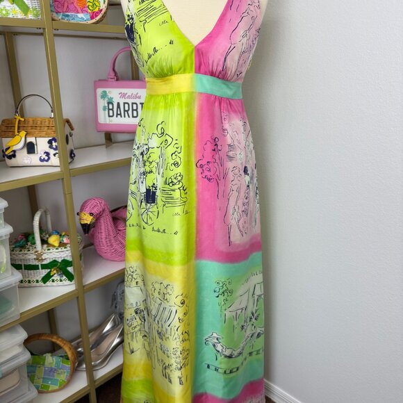 SOLD Beautiful SILK Lilly Pulitzer PETRA Maxi Dress "A Day in the Life" Size 4 - Picture 1 of 16